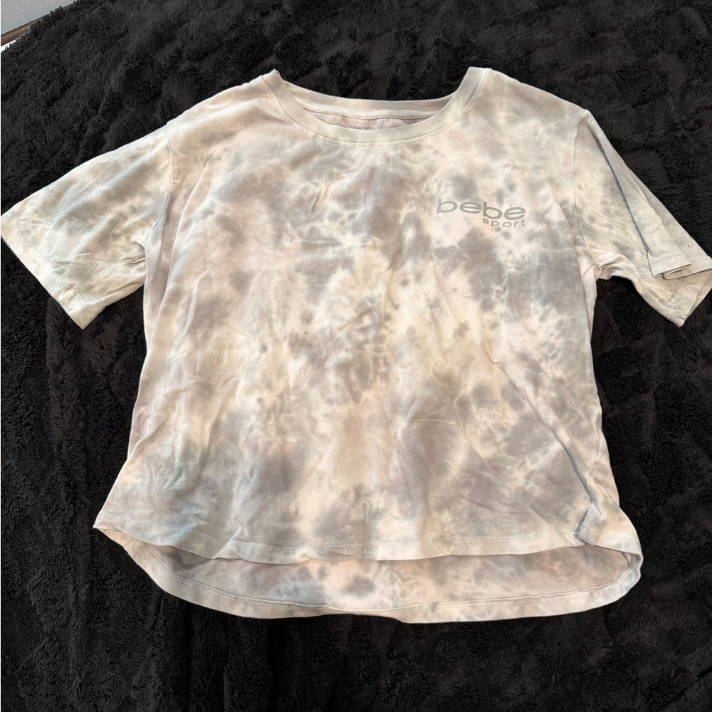 bebe sport crop top Tie-Dye Crop Top in Gray and Cream